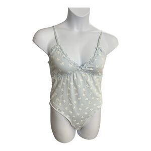 Forever 21 Blue Bodysuit Size XL Ribbon Lace-Trim Sleeveless Adjustable Straps